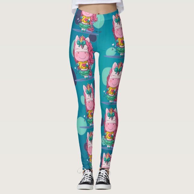 Étincelles Unicorn Party Blue Dots Leggings (Devant)