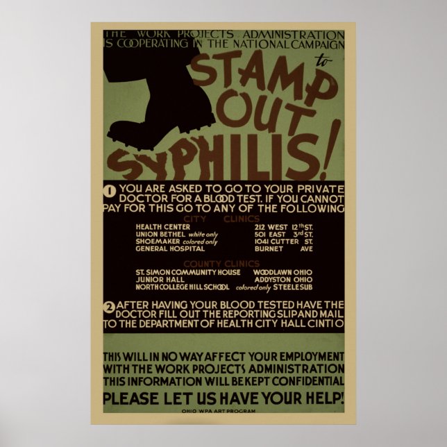 Étiqueter Syphilis Poster santé WPA Vintage (Devant)
