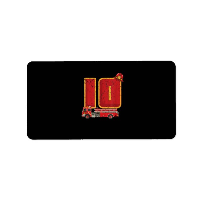Étiquette 10 ans Anniversaire Cadeaux de garçon Pompier (Devant)