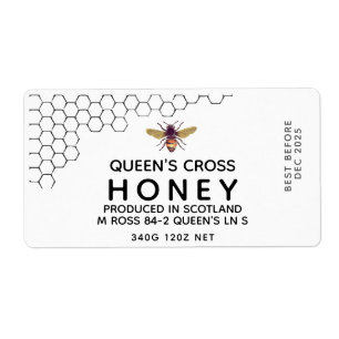 Étiquette 12 oz Honey Hex Jar Label with honeycomb and bee