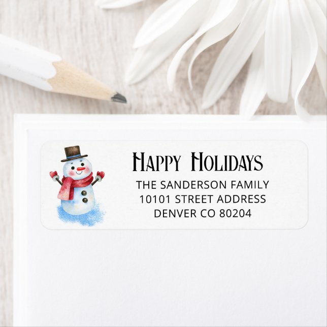 Étiquette 150 Retro Snowman Holiday Return Address Label  (En situation)