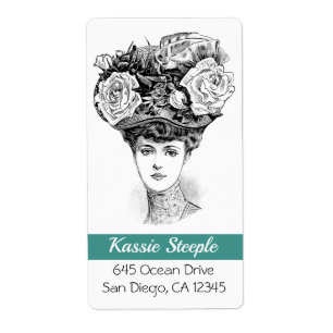 Étiquette 1800 Art Woman In Floral Casquette