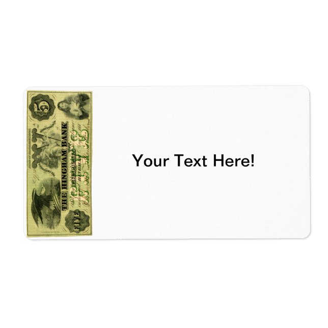 Étiquette 1860 Hingham Massachusetts Note à cinq dollars (Devant)