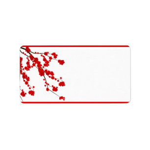 Étiquette 1,25 po x 2,75 po Adresse postale Fleur rouge ceri