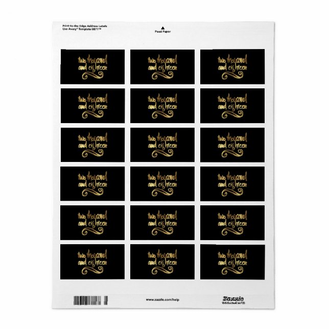 Étiquette 2018 en Typographie d'écriture manuscrite Black Go (Feuille entière)