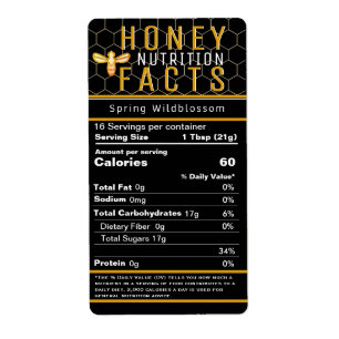 Étiquette 2021 FDA Honey Nutrition Black Honeycomb and Bee