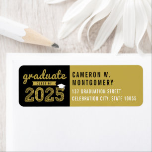 Étiquette 2024 Bold Gold Sketch Moderne Graduation Adresse
