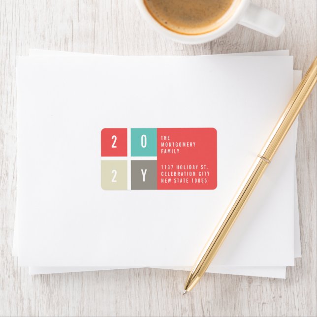 Étiquette 2025 Blocs de couleurs Moderne Nouvel An Adresse d (En situation)