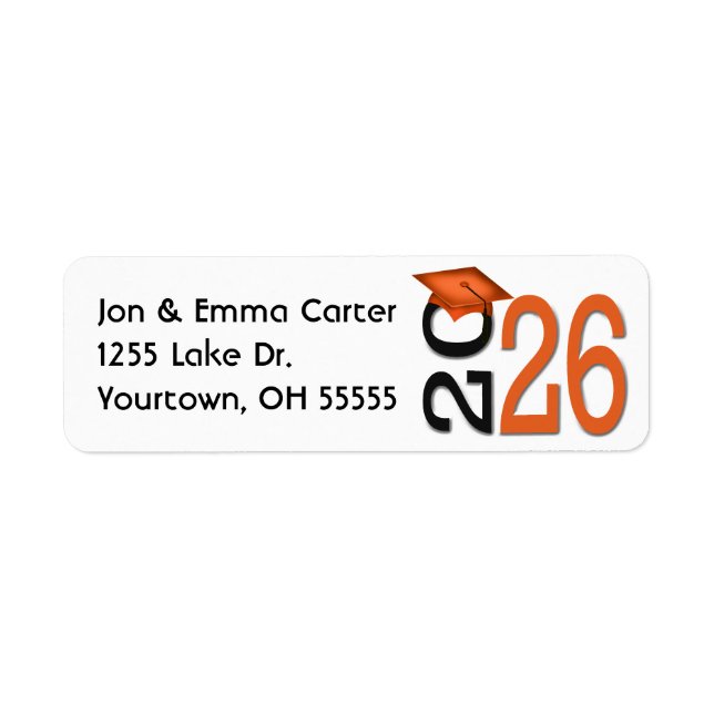 Étiquette 2025 Graduation Couleurs de l'école noire et orang (Devant)