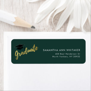 Étiquette 2025 Graduation Green Minimalist Adresse de retour