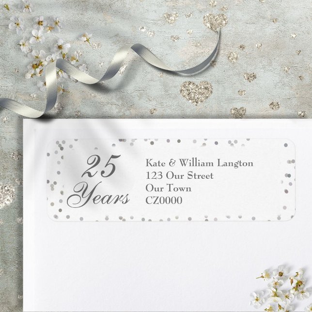 Étiquette 25e Anniversaire de Mariage Argent Paillettes de C (25th Wedding Anniversary Silver Stardust Confetti Label)