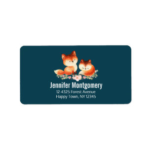 Étiquette 2 Renards Rouges Mignons Design Aquarelle Adresse
