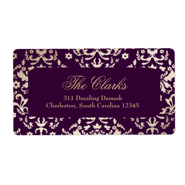Étiquette 311 Dazzling Damask Gold Ivory Deep Purple (Devant)