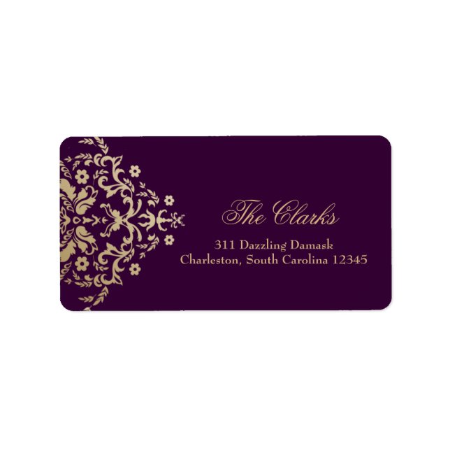 Étiquette 311 Dazzling Damask Gold Ivory Deep Purple (Devant)