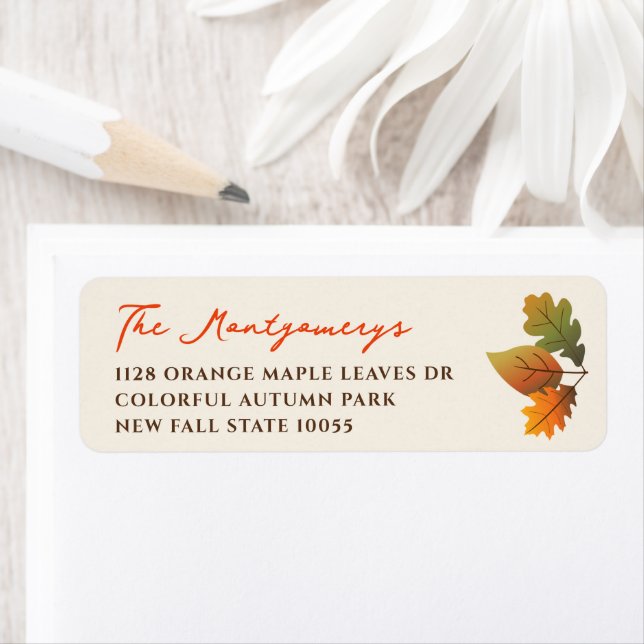 Étiquette 3 Feuilles d'automne colorées Thanksgiving Adresse (En situation)