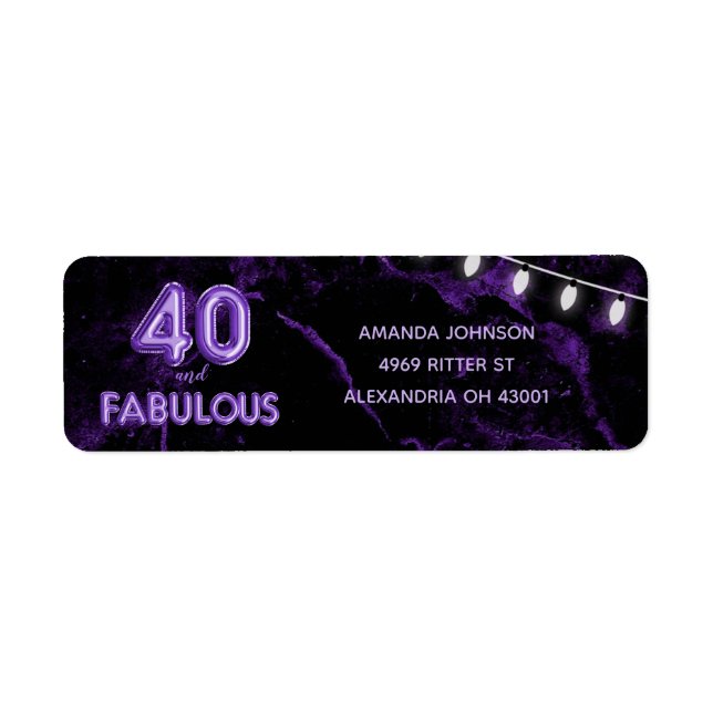 Étiquette 40 et fabuleux violet et noir 40e anniversaire (Devant)