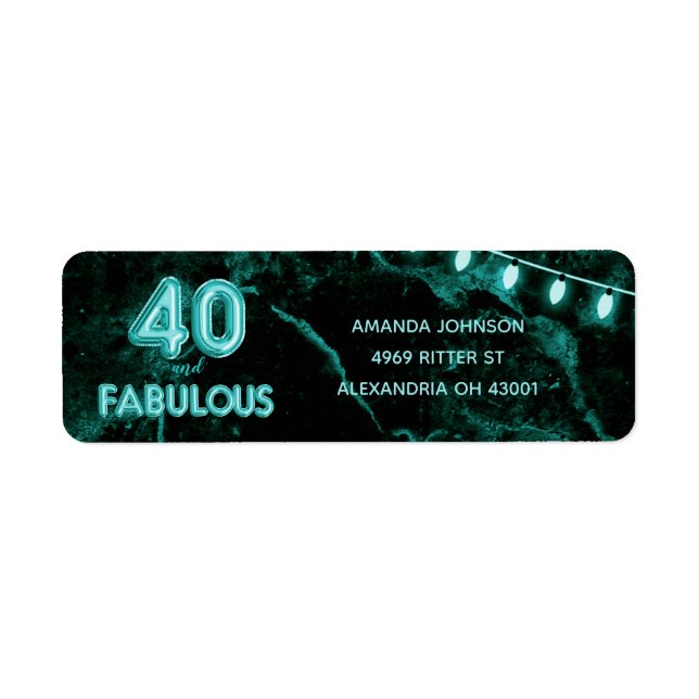 Étiquette 40 & Fabuleux Turquoise & Noir 40e anniversaire (Devant)
