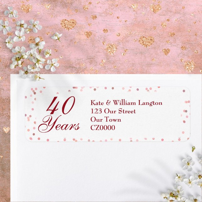 Étiquette 40e anniversaire de mariage confetti rubis (40th Wedding Anniversary Ruby Confetti Label)