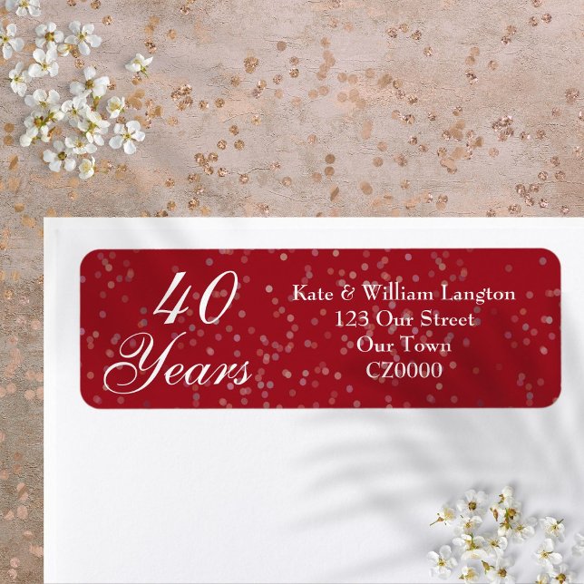 Étiquette 40ème anniversaire du Mariage Ruby Stardust Confet (40th Wedding Anniversary Ruby Stardust Confetti Label)