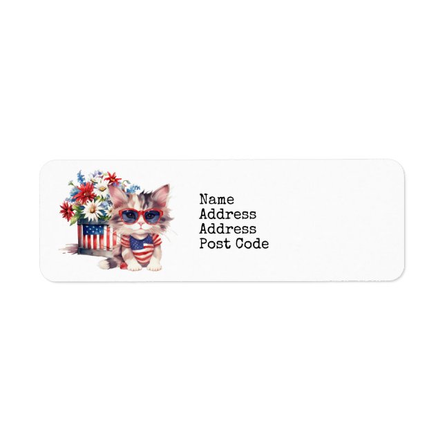 Étiquette 4 juillet Fête de l'Indépendance avec chaton (Devant)