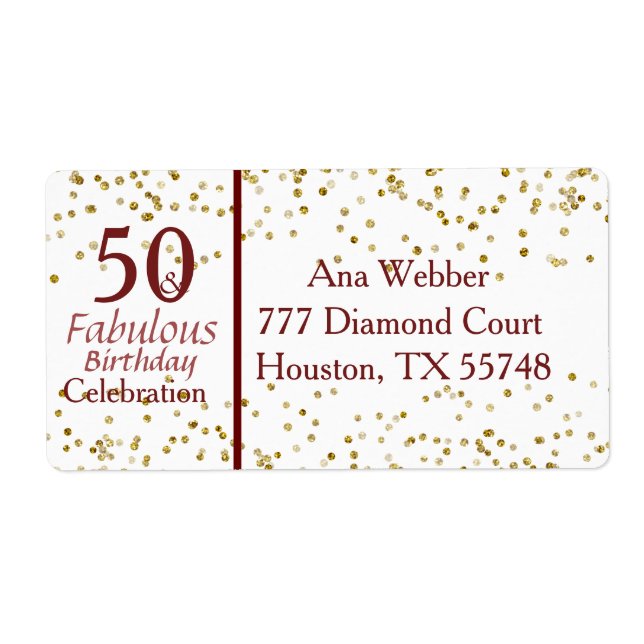 Étiquette 50 and Fabulous Birthday Burgundy & Gold (Devant)