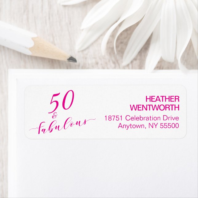 Étiquette 50 and Fabulous Fiftieth Birthday Hot Pink Address (En situation)
