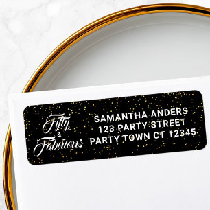 Étiquette 50 ans et Fabuleux Adresse Paillettes Noir Or