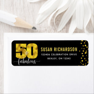 Étiquette 50 et fabuleuse feuille d'or noir points adresse