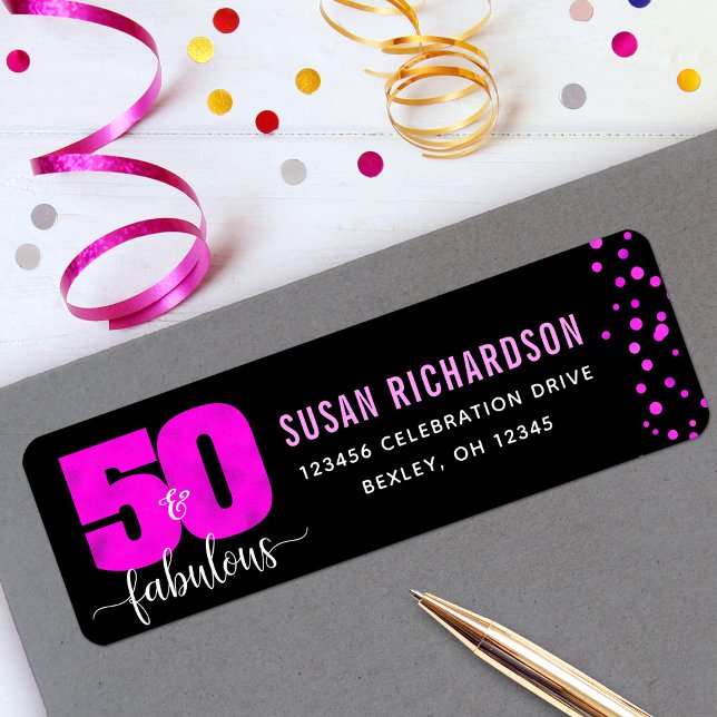 Étiquette 50 et fabuleux points noirs en feuille rose chaude (Créateur téléchargé)