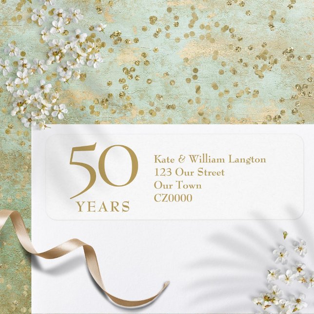 Étiquette 50e anniversaire de mariage Adresse Or (50th Wedding Anniversary Gold Address Label)