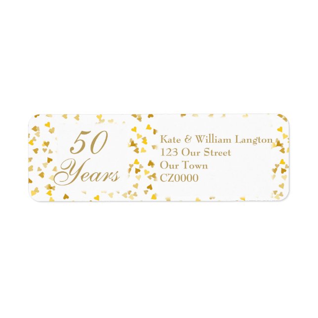 Étiquette 50e Anniversaire de Mariage Cœurs Dorés (Devant)