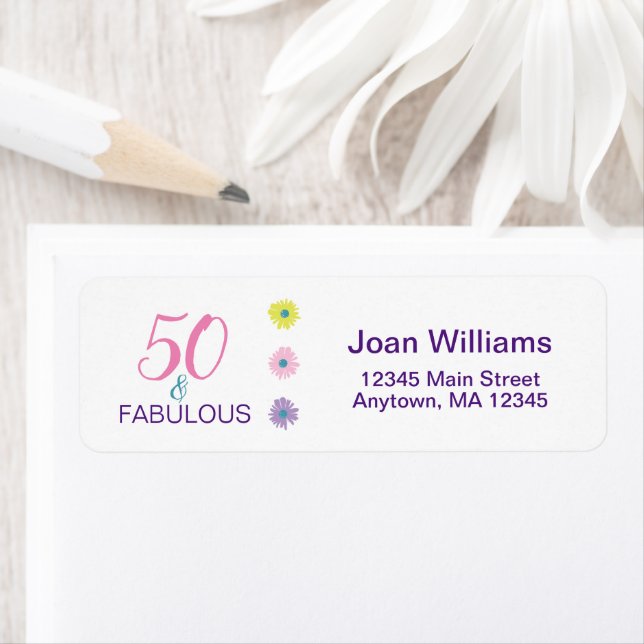 Étiquette 50e Joyeux Anniversaire Rose 50 et Fabuleux Retour (En situation)