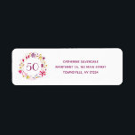 Étiquette 50th Birthday Watercolor Floral Return Adresse<br><div class="desc">Une couronne d'aquarelle fleurie botanique moderne entourant 50 avec nom et adresse postale. Customisez en changeant l'âge et les détails.</div>