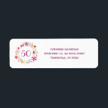 Étiquette 50th Birthday Watercolor Floral Return Adresse<br><div class="desc">Une couronne d'aquarelle fleurie botanique moderne entourant 50 avec nom et adresse postale. Customisez en changeant l'âge et les détails.</div>