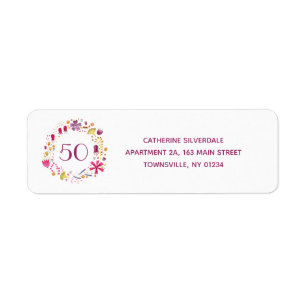 Étiquette 50th Birthday Watercolor Floral Return Adresse