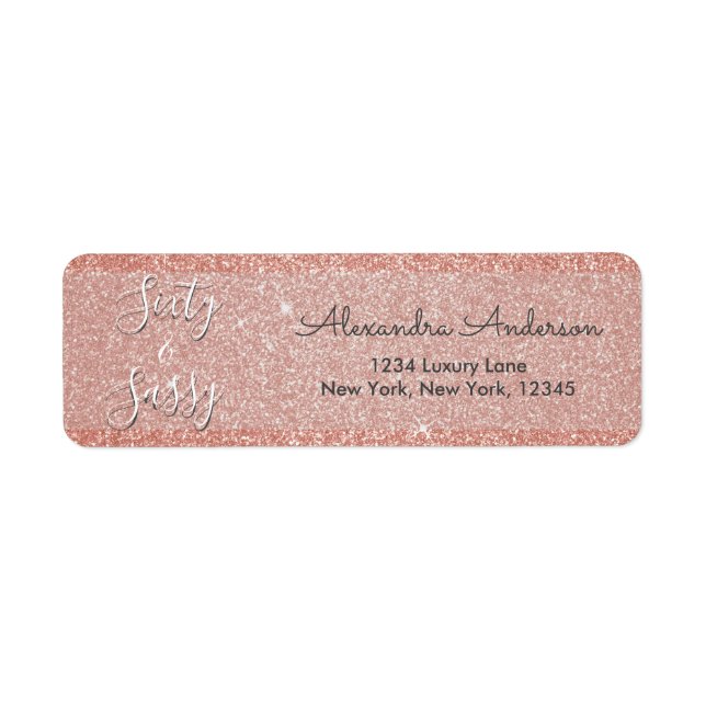 Étiquette 60 et Sassy Anniversaire Rose Gold Blush Pink Part (Devant)