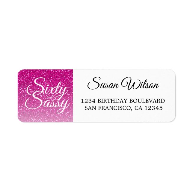 Étiquette 60 Sassy Pink Parties scintillant 60e Anniversaire (Devant)