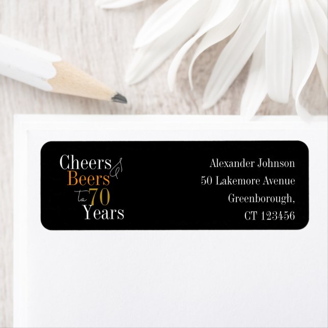 Étiquette 70th Birthday Cheers and Beers Return Address (En situation)