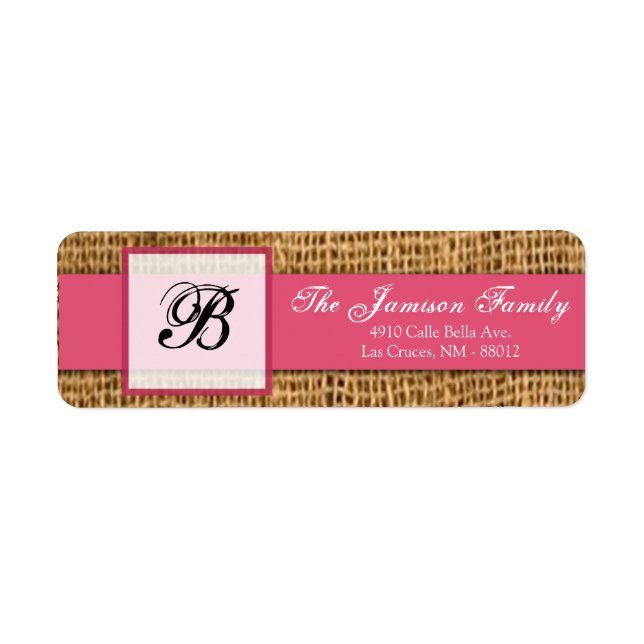 Étiquette .75"x2.25" Adresse de retour Dentelle rose Burlap (Devant)