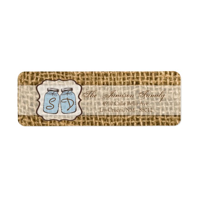 Étiquette .75"x2.25" Adresse de retour Mason Jar Burlap Pays (Devant)