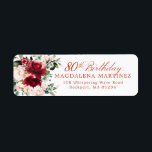 Étiquette 80th Birthday Party Floral Return Adresse Label<br><div class="desc">Cette belle étiquette d'adresse de retour fleurie rose et rose rosée apporte une touche élégante à votre enveloppe d'invitation de 80e anniversaire. 80e anniversaire est écrit en calligraphie classique. L'adresse se trouve dans une police de coordination verticale. Cet article fait partie de la collection Red Rose Pink Peony. Il contient...</div>
