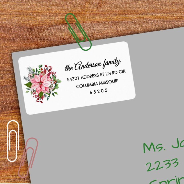 Étiquette 90 Pink Poinsettia Bouquet Return Address Label (Créateur téléchargé)
