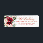Étiquette 90th Birthday Party Floral Return Adresse Label<br><div class="desc">Cette belle étiquette d'adresse de retour fleurie rose et rose rosée apporte une touche élégante à votre enveloppe d'invitation de 90e anniversaire. 90e anniversaire est écrit en calligraphie classique. L'adresse se trouve dans une police de coordination verticale. Cet article fait partie de la collection Red Rose Pink Peony. Il contient...</div>