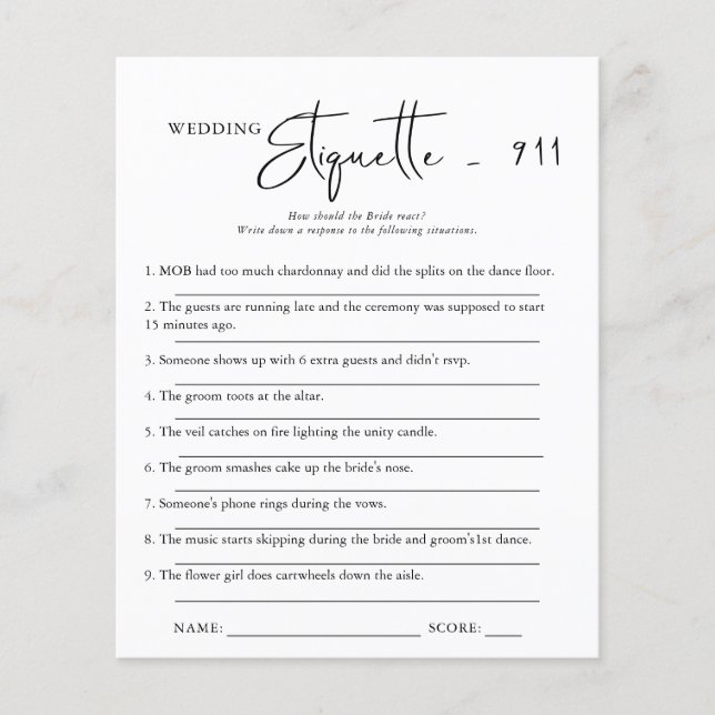 Etiquette 911 | Jeu de Baby Shower (Devant)