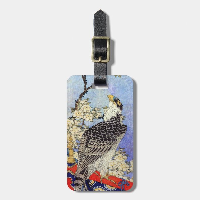 Étiquette À Bagage 桜にハヤブサ, faucon et fleurs de cerisier, Hokusai, (Devant Vertical)