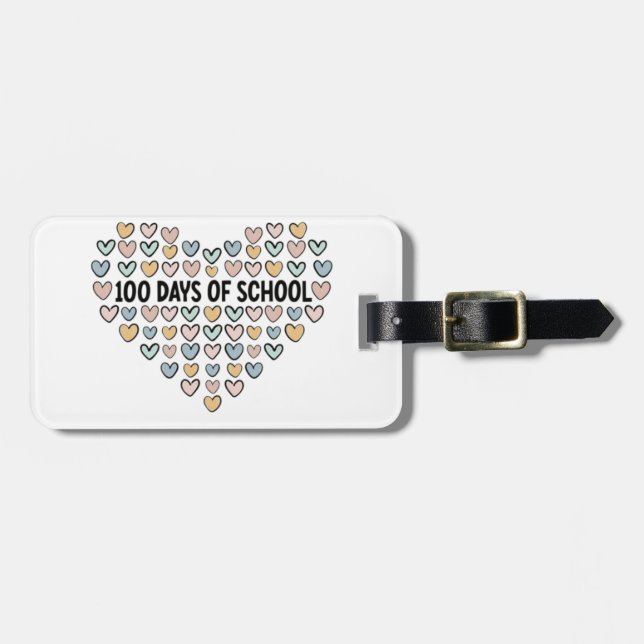 Étiquette À Bagage 💖 100 jours de conception cardiaque à l'école (Devant horizontal)
