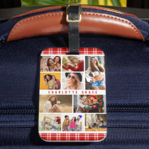 Étiquette À Bagage 10 Photo Moderne Tendance Rouge Plaid Nom élégant
