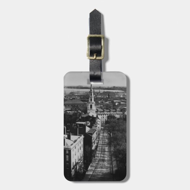Étiquette À Bagage 1859 :  Une vue de Boston de la Chambre d'état (Devant Vertical)