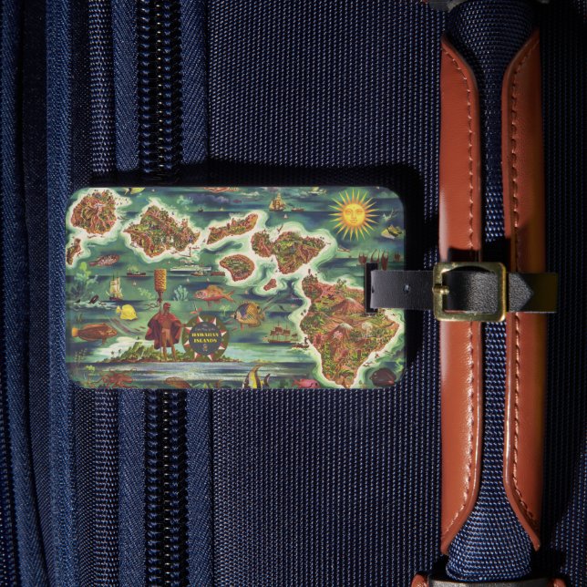 Étiquette À Bagage 1950 Dole Map of Hawaii Joseph Feher Oil Paint Lug (Insitu Rectoal 4)