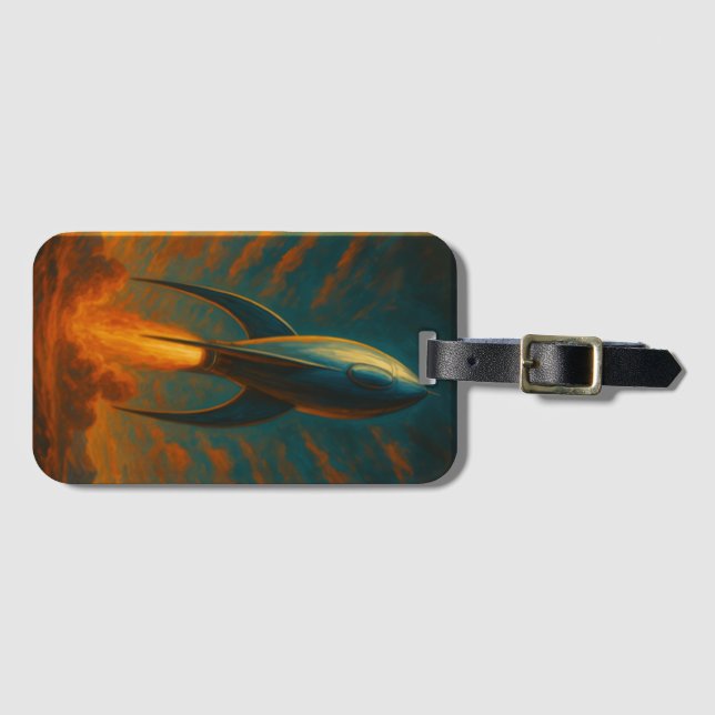 Étiquette À Bagage 1950s inspired rocket ship  (Devant Horizontal)